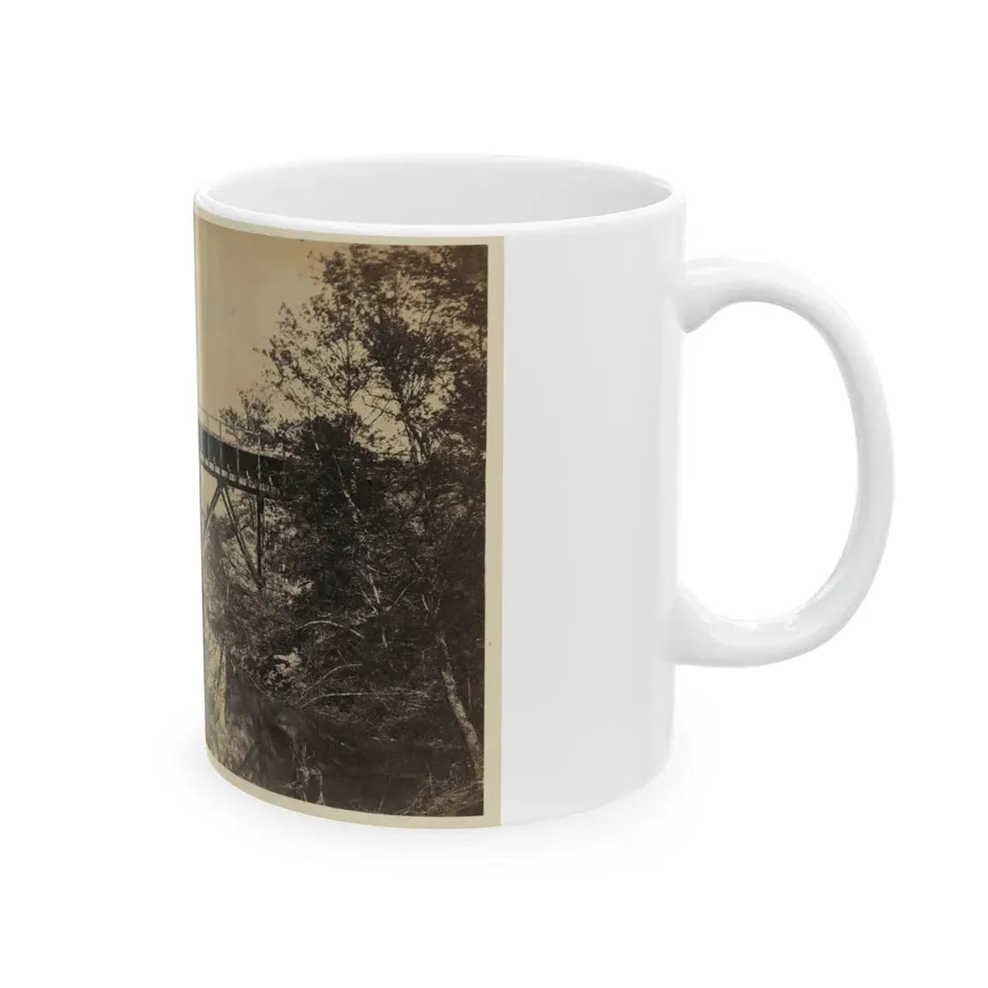 Two Trestle Bridges Over A Creek (U.S. Civil War) White Coffee Mug - Go Mug Yourself