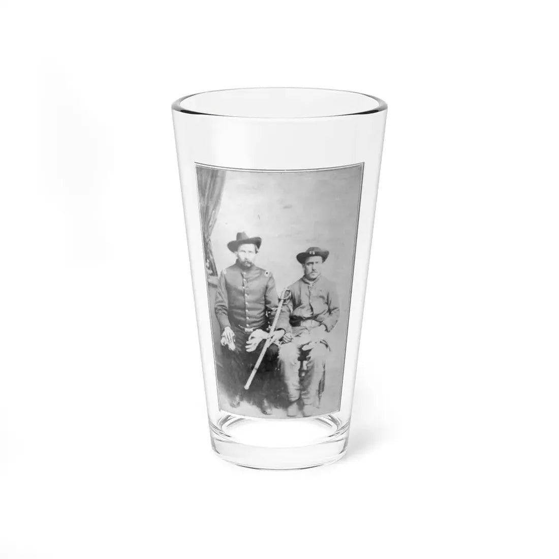 Two Unidentified Civil War Soldiers In Union Uniforms, Seated In A Photographer's Studio; One Is Holding A Saber (U.S. Civil War) Pint Glass 16oz 16oz - Go Mug Yourself