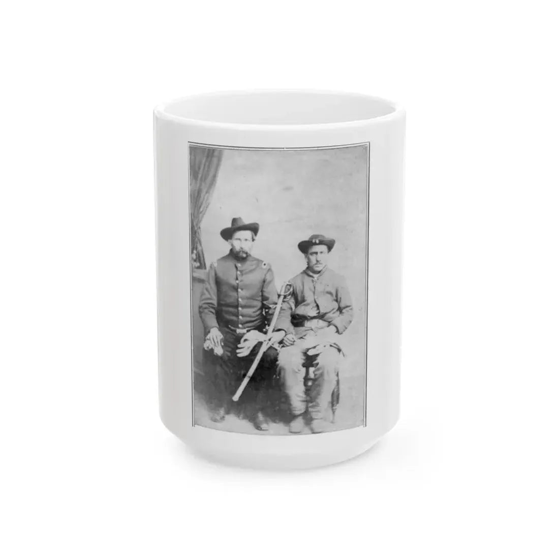 Two Unidentified Civil War Soldiers In Union Uniforms, Seated In A Photographer's Studio; One Is Holding A Saber (U.S. Civil War) White Coffee Mug 15oz - Go Mug Yourself