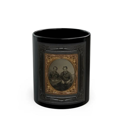 Two Unidentified Sailors In Union Uniforms In Front Of Painted Backdrop Showing Sea With Monitor Class Warship And Another Ship (U.S. Civil War) Black Coffee Mug 11oz - Go Mug Yourself