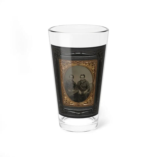 Two Unidentified Sailors In Union Uniforms In Front Of Painted Backdrop Showing Sea With Monitor Class Warship And Another Ship (U.S. Civil War) Pint Glass 16oz 16oz - Go Mug Yourself