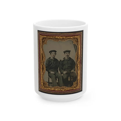 Two Unidentified Sailors In Union Uniforms Seated Outdoors (U.S. Civil War) White Coffee Mug-15oz-Go Mug Yourself