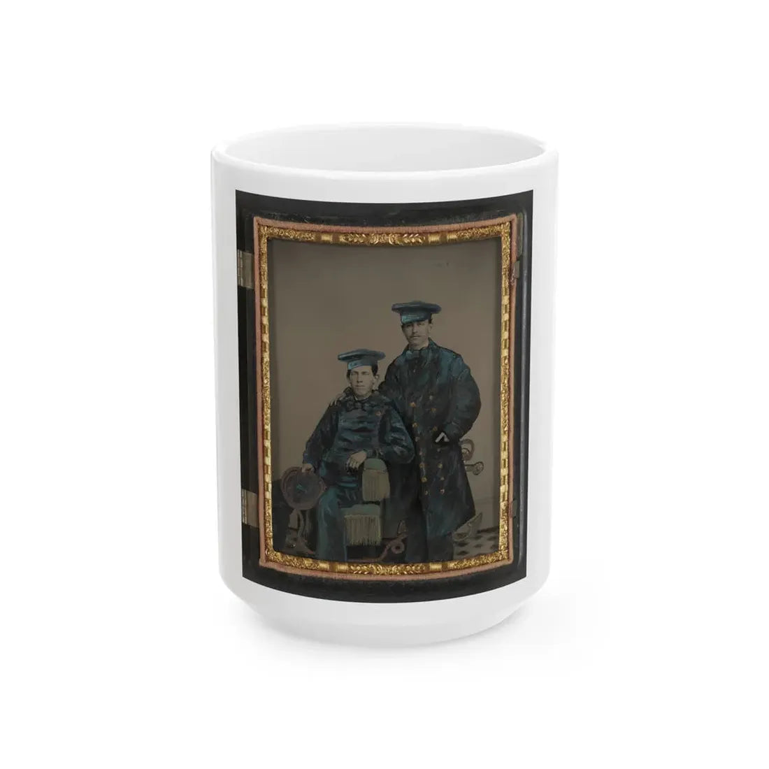 Two Unidentified Sailors In Union Uniforms With Rope And Anchor (U.S. Civil War) White Coffee Mug 15oz - Go Mug Yourself