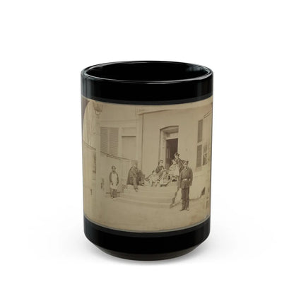 Two Unidentified Soldiers And Others At The Front Steps Of A House (U.S. Civil War) Black Coffee Mug-15oz-Go Mug Yourself