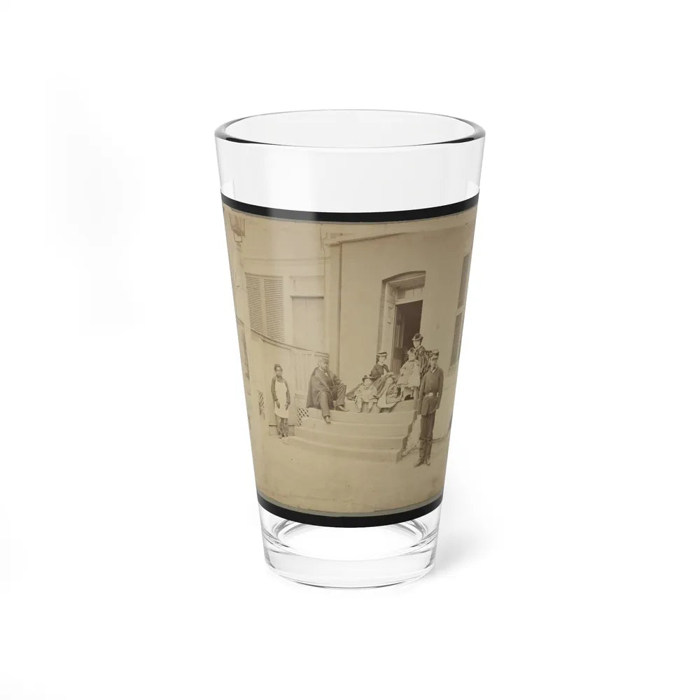 Two Unidentified Soldiers And Others At The Front Steps Of A House (U.S. Civil War) Pint Glass 16oz-16oz-Go Mug Yourself