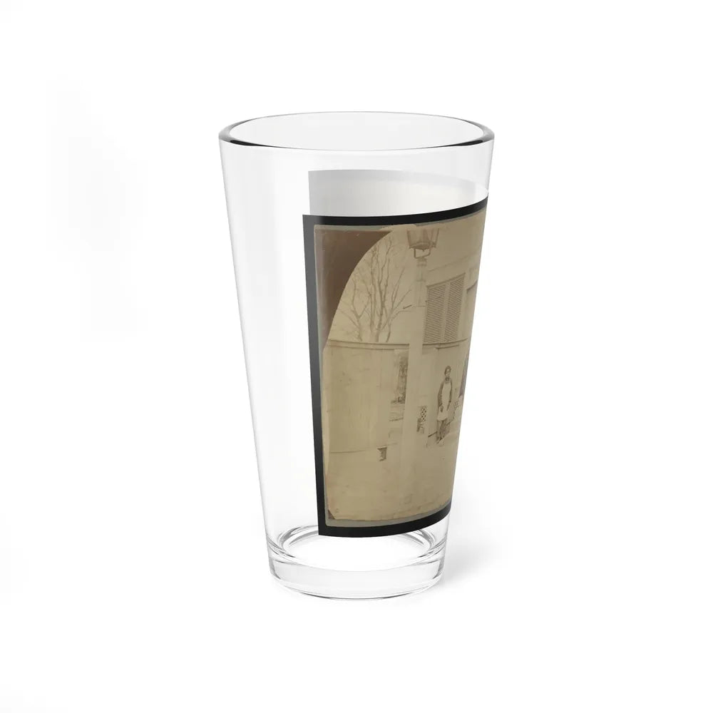 Two Unidentified Soldiers And Others At The Front Steps Of A House (U.S. Civil War) Pint Glass 16oz-Go Mug Yourself