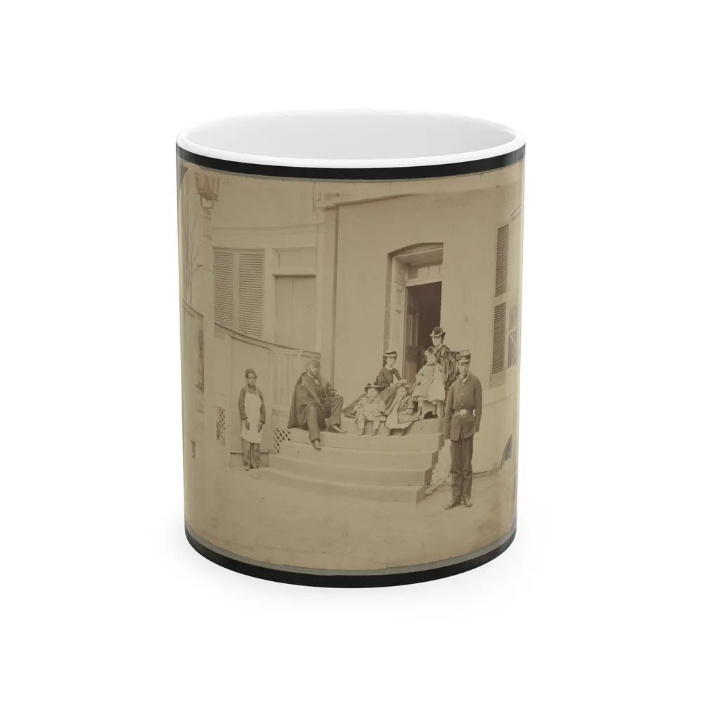 Two Unidentified Soldiers And Others At The Front Steps Of A House (U.S. Civil War) White Coffee Mug-11oz-Go Mug Yourself