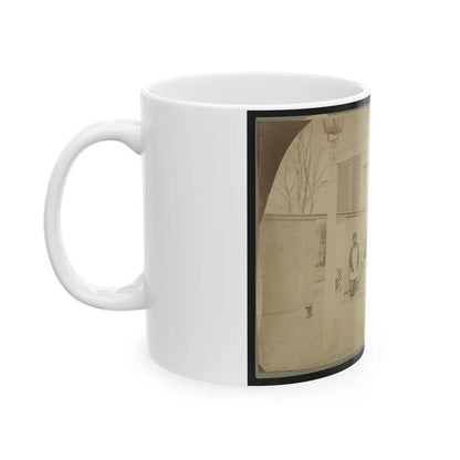 Two Unidentified Soldiers And Others At The Front Steps Of A House (U.S. Civil War) White Coffee Mug-Go Mug Yourself