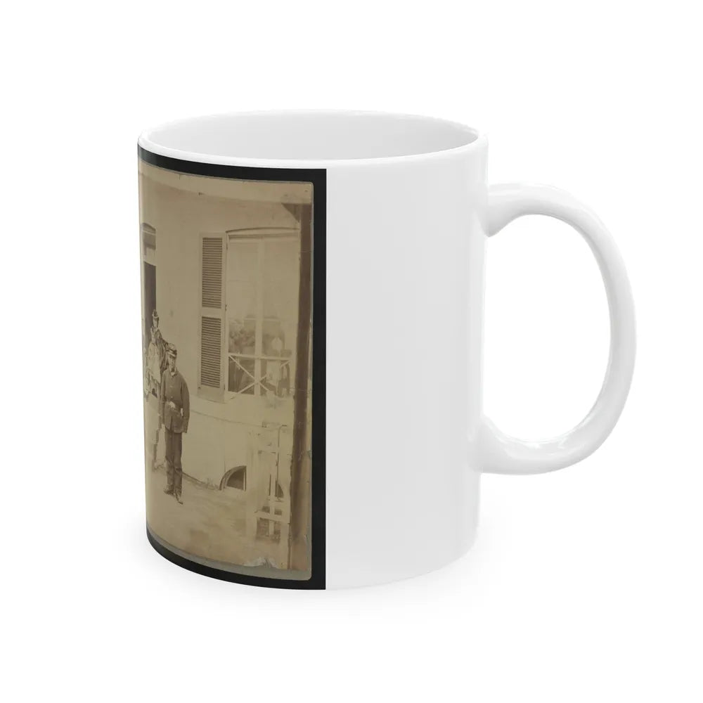 Two Unidentified Soldiers And Others At The Front Steps Of A House (U.S. Civil War) White Coffee Mug-Go Mug Yourself