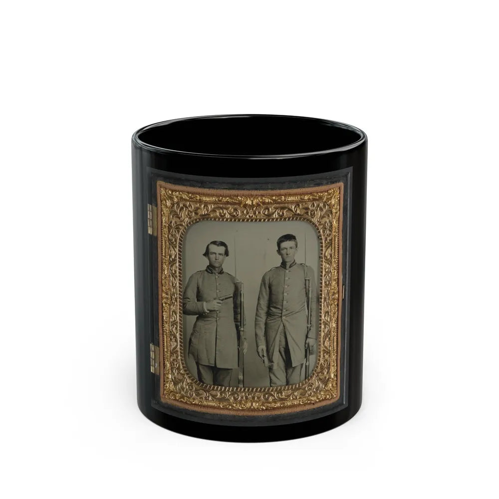 Two Unidentified Soldiers From Tennessee In Confederate Uniforms With Rifles And Pepperbox Pistol (U.S. Civil War) Black Coffee Mug-11oz-Go Mug Yourself