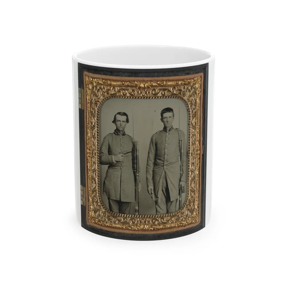 Two Unidentified Soldiers From Tennessee In Confederate Uniforms With Rifles And Pepperbox Pistol (U.S. Civil War) White Coffee Mug-11oz-Go Mug Yourself