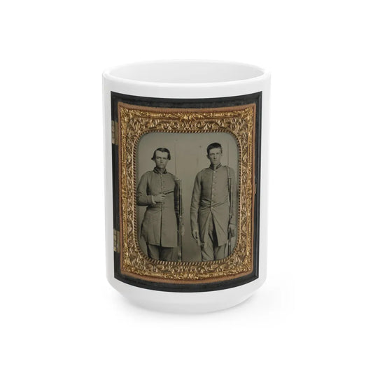 Two Unidentified Soldiers From Tennessee In Confederate Uniforms With Rifles And Pepperbox Pistol (U.S. Civil War) White Coffee Mug-15oz-Go Mug Yourself