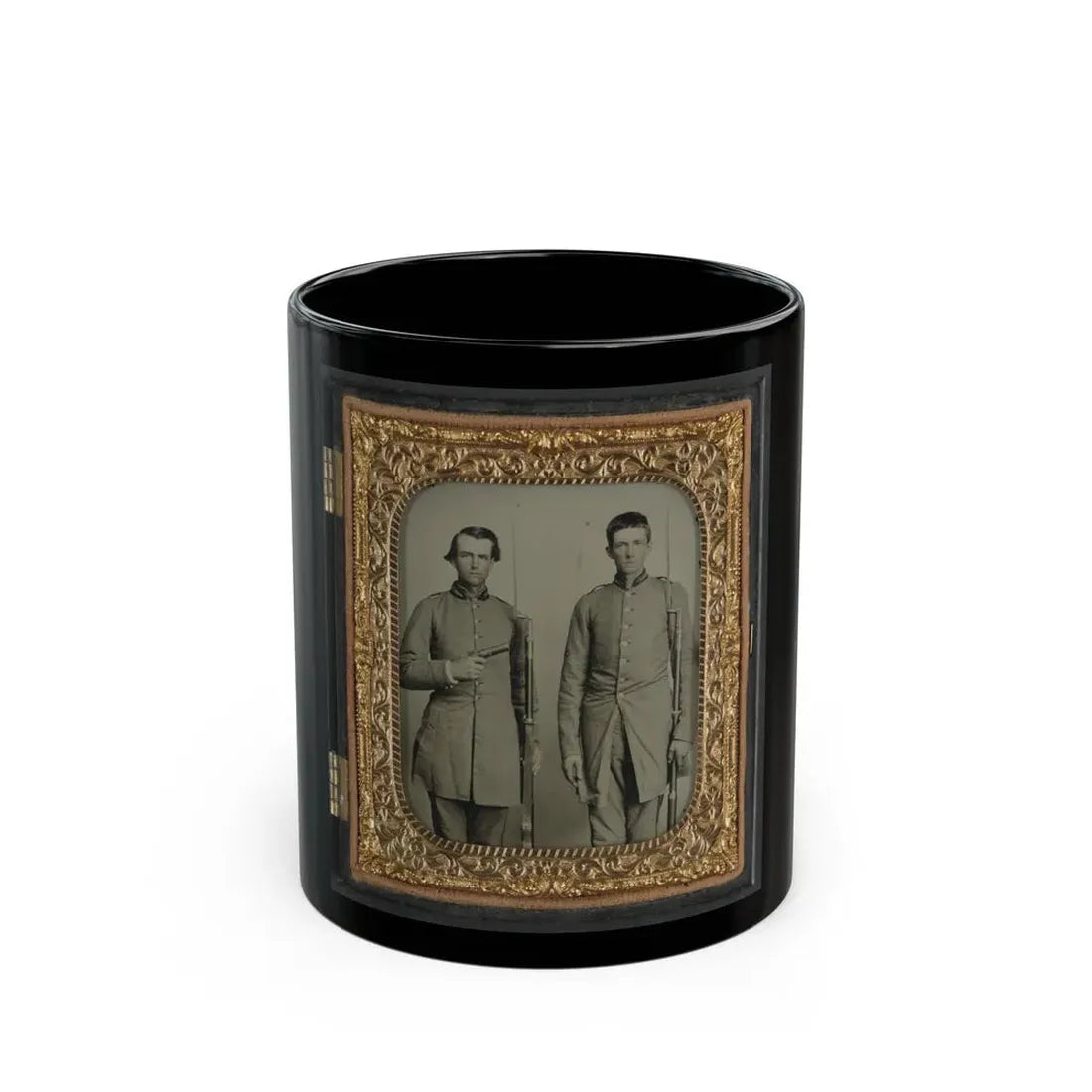 Two Unidentified Soldiers From Tennessee In Confederate Uniforms With Rifles And Pepperbox Pistol (U.S. Civil War) Black Coffee Mug 11oz - Go Mug Yourself