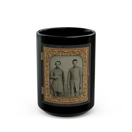 Two Unidentified Soldiers From Tennessee In Confederate Uniforms With Rifles And Pepperbox Pistol (U.S. Civil War) Black Coffee Mug 15oz - Go Mug Yourself