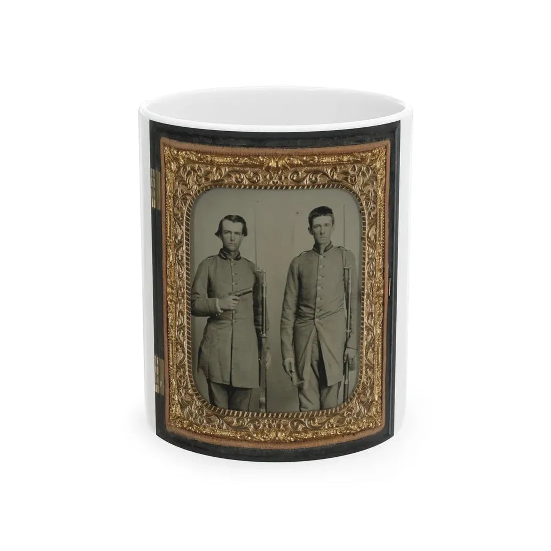 Two Unidentified Soldiers From Tennessee In Confederate Uniforms With Rifles And Pepperbox Pistol (U.S. Civil War) White Coffee Mug 11oz - Go Mug Yourself