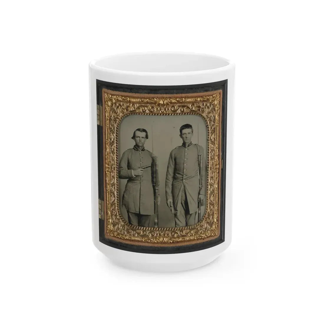 Two Unidentified Soldiers From Tennessee In Confederate Uniforms With Rifles And Pepperbox Pistol (U.S. Civil War) White Coffee Mug 15oz - Go Mug Yourself