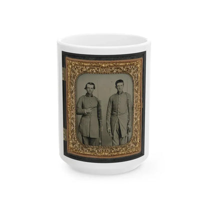 Two Unidentified Soldiers From Tennessee In Confederate Uniforms With Rifles And Pepperbox Pistol (U.S. Civil War) White Coffee Mug 15oz - Go Mug Yourself
