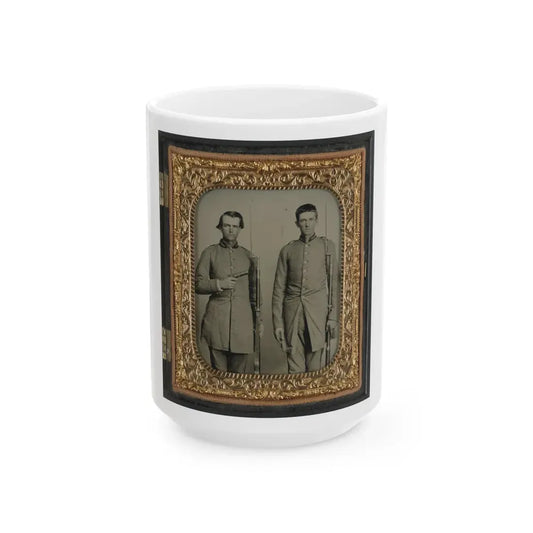 Two Unidentified Soldiers From Tennessee In Confederate Uniforms With Rifles And Pepperbox Pistol (U.S. Civil War) White Coffee Mug 15oz - Go Mug Yourself