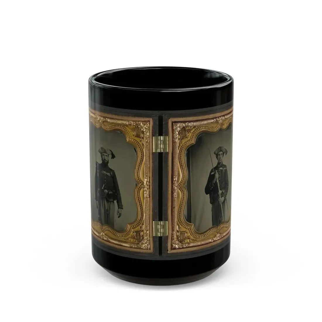 Two Unidentified Soldiers In 34th Ohio Infantry Regiment Uniforms With Bayoneted Muskets (U.S. Civil War) Black Coffee Mug 15oz - Go Mug Yourself