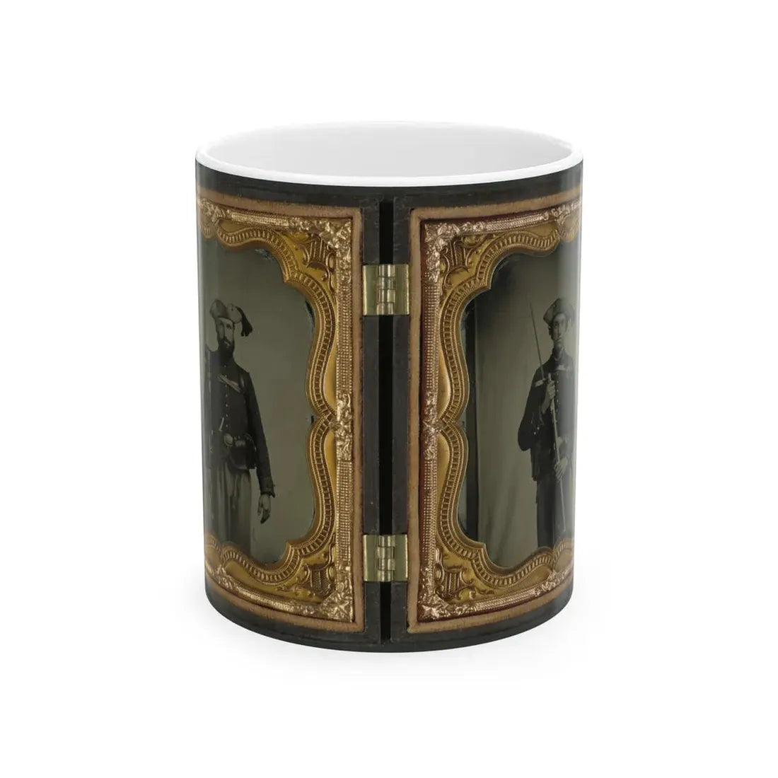 Two Unidentified Soldiers In 34th Ohio Infantry Regiment Uniforms With Bayoneted Muskets (U.S. Civil War) White Coffee Mug 11oz - Go Mug Yourself