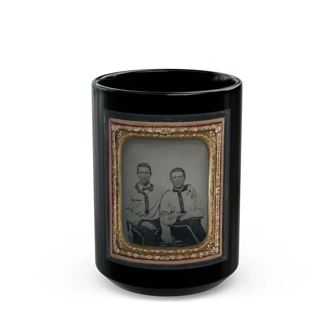 Two Unidentified Soldiers In Confederate Battle Shirts (U.S. Civil War) Black Coffee Mug 15oz - Go Mug Yourself