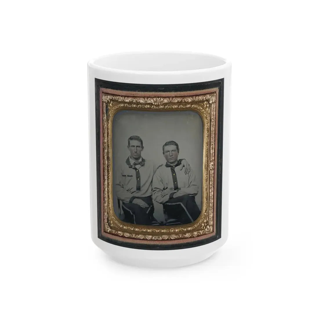 Two Unidentified Soldiers In Confederate Battle Shirts (U.S. Civil War) White Coffee Mug 15oz - Go Mug Yourself