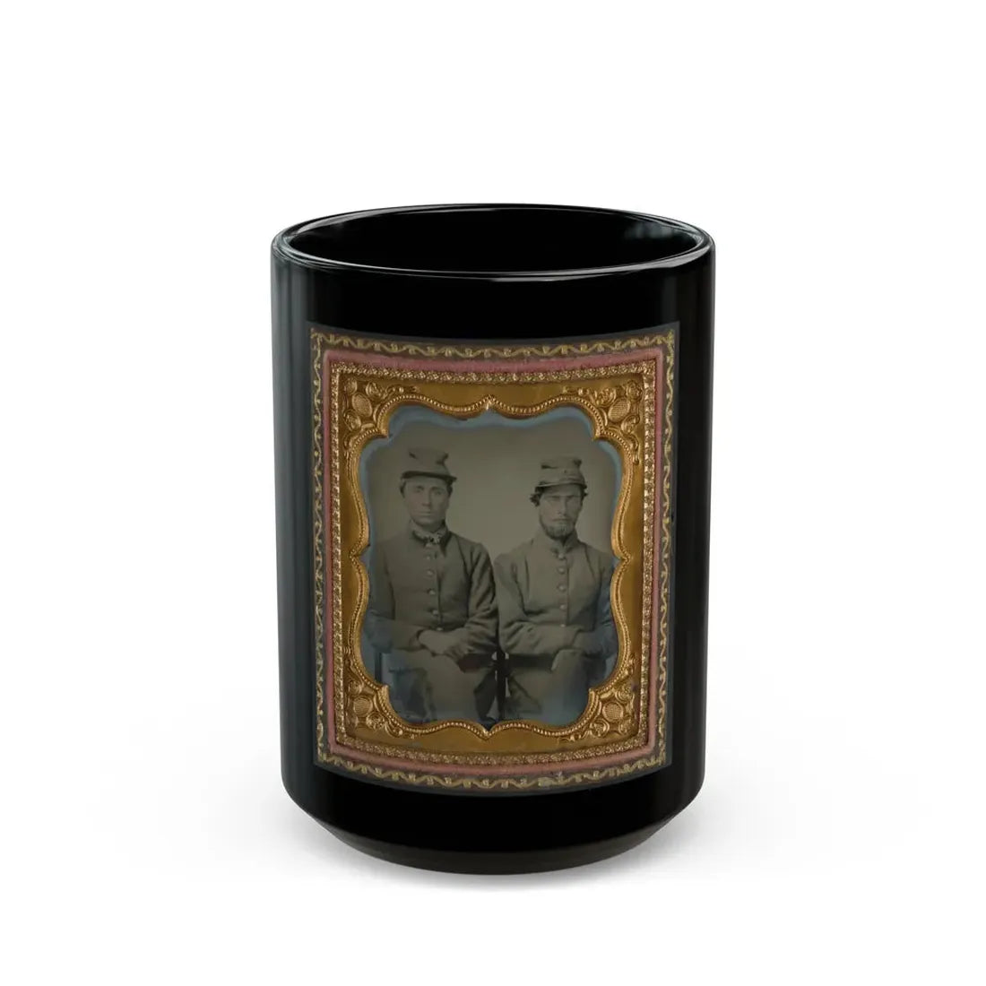 Two Unidentified Soldiers In Confederate Uniforms And Hats Marked W.G. (U.S. Civil War) Black Coffee Mug 15oz - Go Mug Yourself