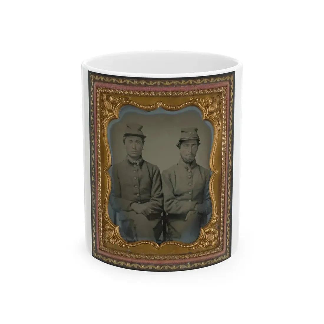 Two Unidentified Soldiers In Confederate Uniforms And Hats Marked W.G. (U.S. Civil War) White Coffee Mug 11oz - Go Mug Yourself