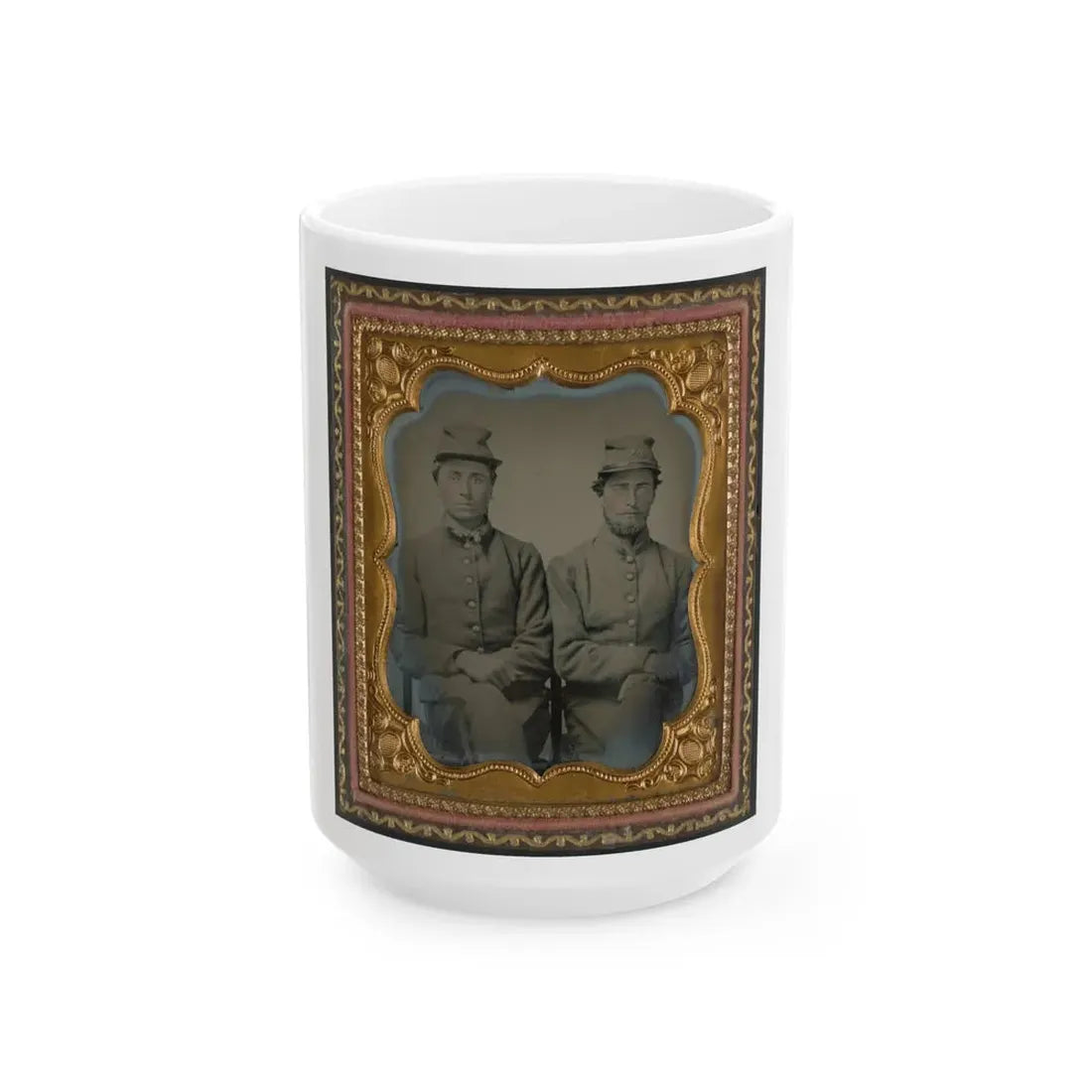 Two Unidentified Soldiers In Confederate Uniforms And Hats Marked W.G. (U.S. Civil War) White Coffee Mug 15oz - Go Mug Yourself