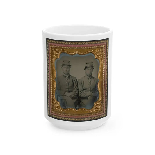 Two Unidentified Soldiers In Confederate Uniforms And Hats Marked W.G. (U.S. Civil War) White Coffee Mug 15oz - Go Mug Yourself