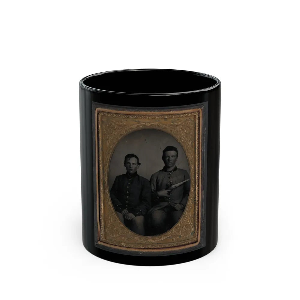 Two Unidentified Soldiers In Confederate Uniforms, One With Flintlock Pistol (U.S. Civil War) Black Coffee Mug-11oz-Go Mug Yourself