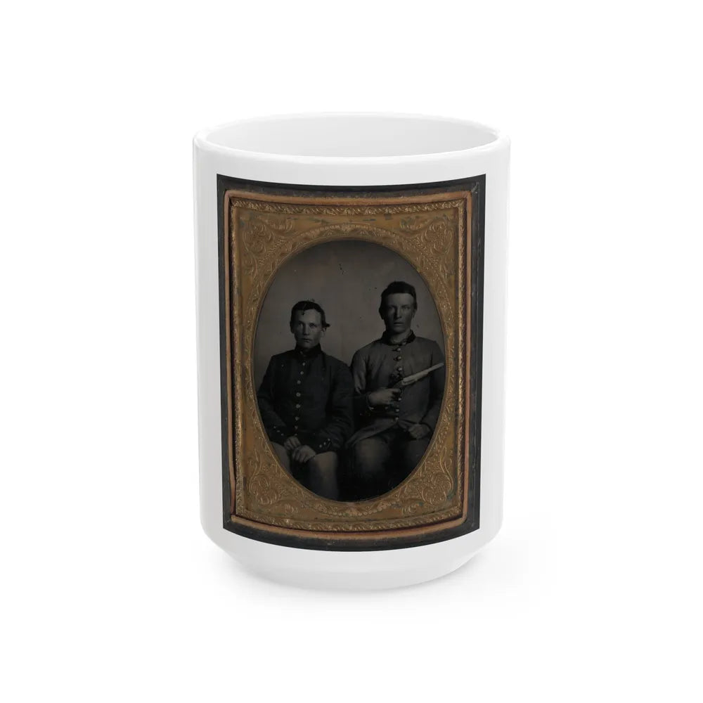 Two Unidentified Soldiers In Confederate Uniforms, One With Flintlock Pistol (U.S. Civil War) White Coffee Mug-15oz-Go Mug Yourself