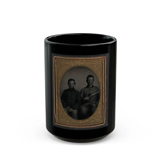 Two Unidentified Soldiers In Confederate Uniforms, One With Flintlock Pistol (U.S. Civil War) Black Coffee Mug 15oz - Go Mug Yourself