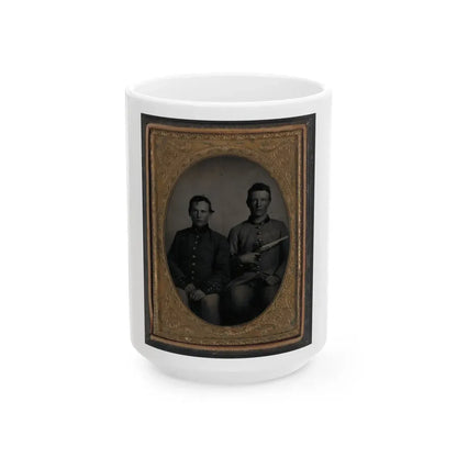 Two Unidentified Soldiers In Confederate Uniforms, One With Flintlock Pistol (U.S. Civil War) White Coffee Mug 15oz - Go Mug Yourself