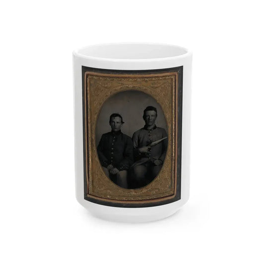 Two Unidentified Soldiers In Confederate Uniforms, One With Flintlock Pistol (U.S. Civil War) White Coffee Mug 15oz - Go Mug Yourself