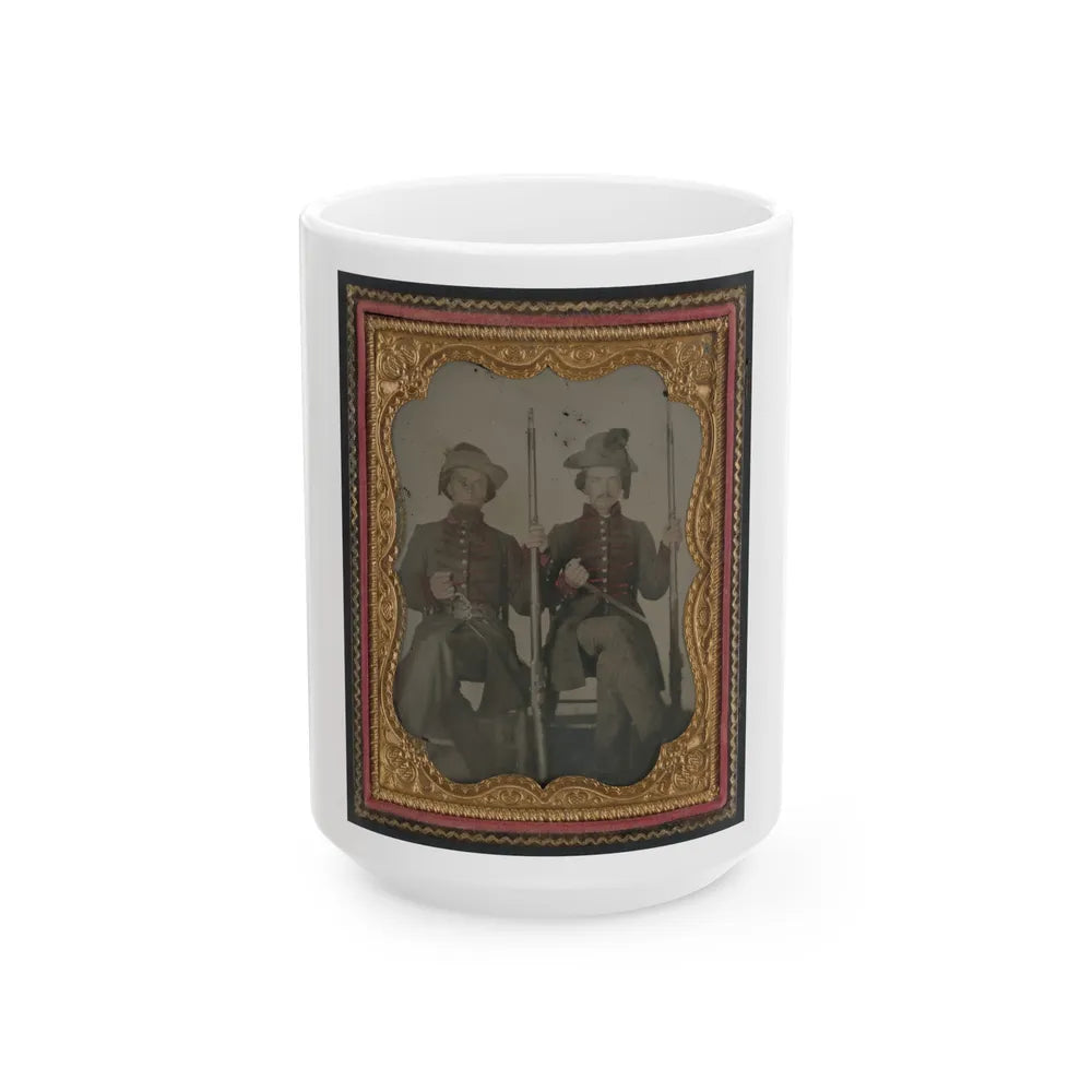 Two Unidentified Soldiers In Confederate Uniforms With Muskets And Bayonets (U.S. Civil War) White Coffee Mug-15oz-Go Mug Yourself