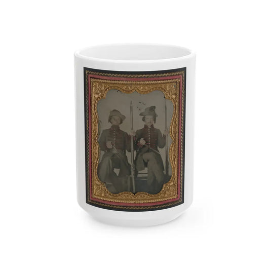 Two Unidentified Soldiers In Confederate Uniforms With Muskets And Bayonets (U.S. Civil War) White Coffee Mug-15oz-Go Mug Yourself