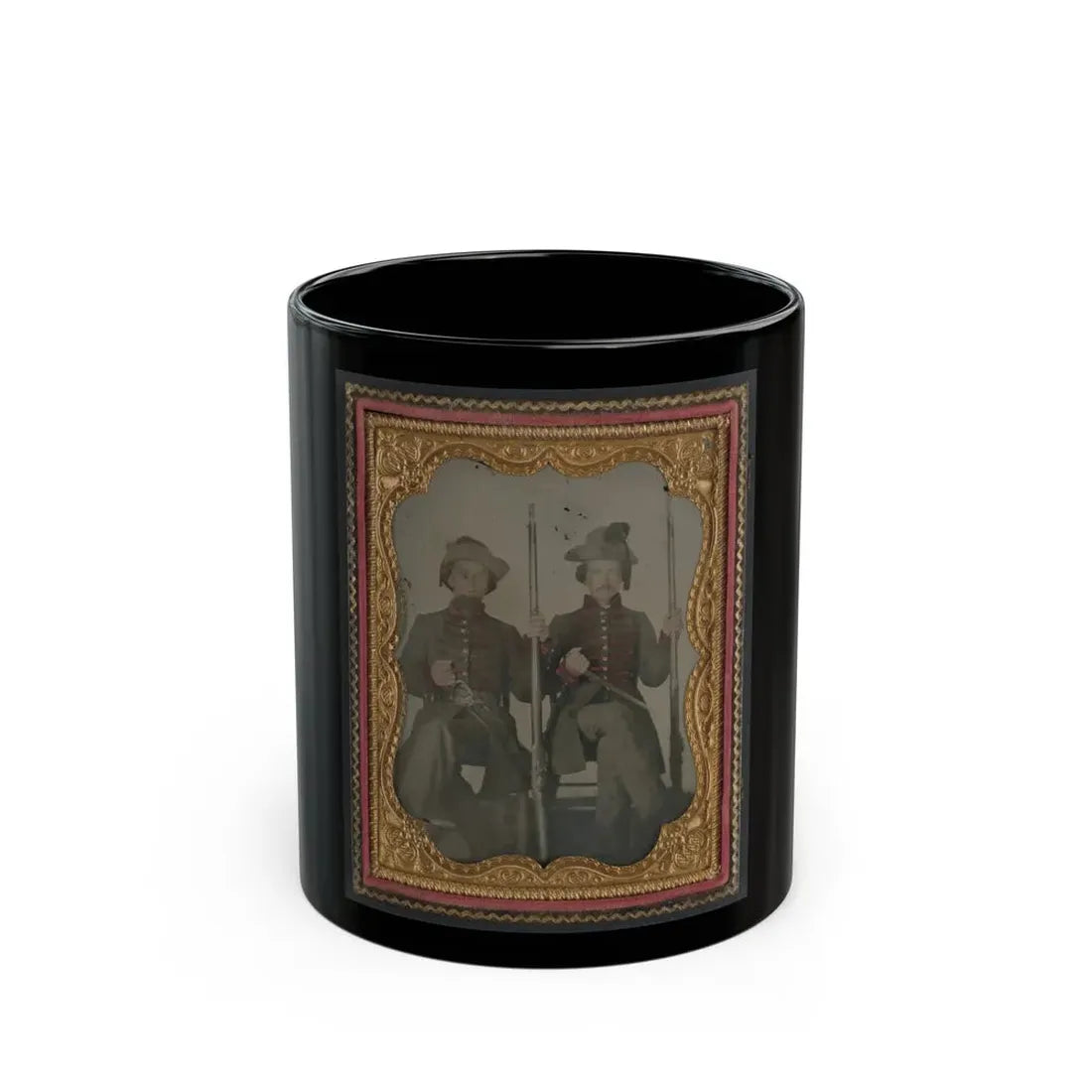 Two Unidentified Soldiers In Confederate Uniforms With Muskets And Bayonets (U.S. Civil War) Black Coffee Mug 11oz - Go Mug Yourself