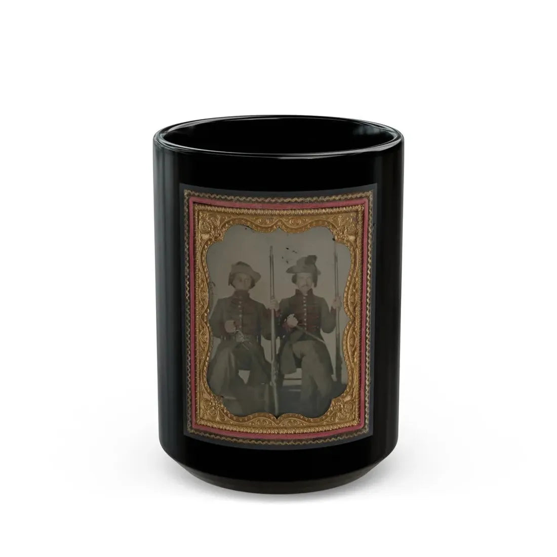 Two Unidentified Soldiers In Confederate Uniforms With Muskets And Bayonets (U.S. Civil War) Black Coffee Mug 15oz - Go Mug Yourself