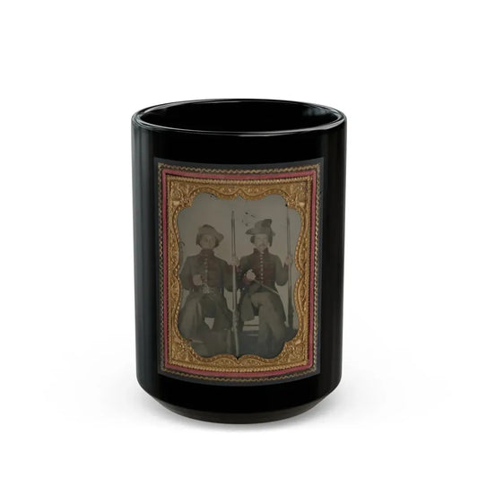 Two Unidentified Soldiers In Confederate Uniforms With Muskets And Bayonets (U.S. Civil War) Black Coffee Mug 15oz - Go Mug Yourself
