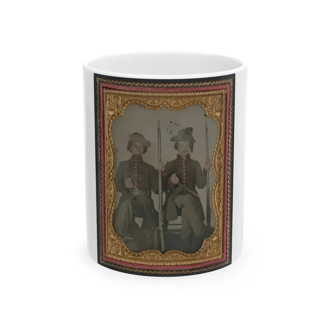 Two Unidentified Soldiers In Confederate Uniforms With Muskets And Bayonets (U.S. Civil War) White Coffee Mug 11oz - Go Mug Yourself