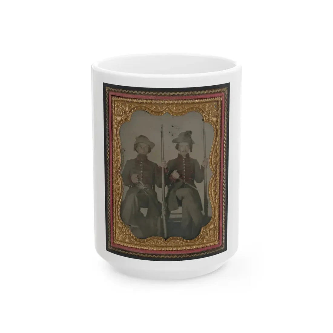 Two Unidentified Soldiers In Confederate Uniforms With Muskets And Bayonets (U.S. Civil War) White Coffee Mug 15oz - Go Mug Yourself