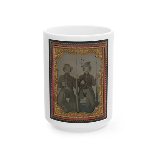 Two Unidentified Soldiers In Confederate Uniforms With Muskets And Bayonets (U.S. Civil War) White Coffee Mug 15oz - Go Mug Yourself