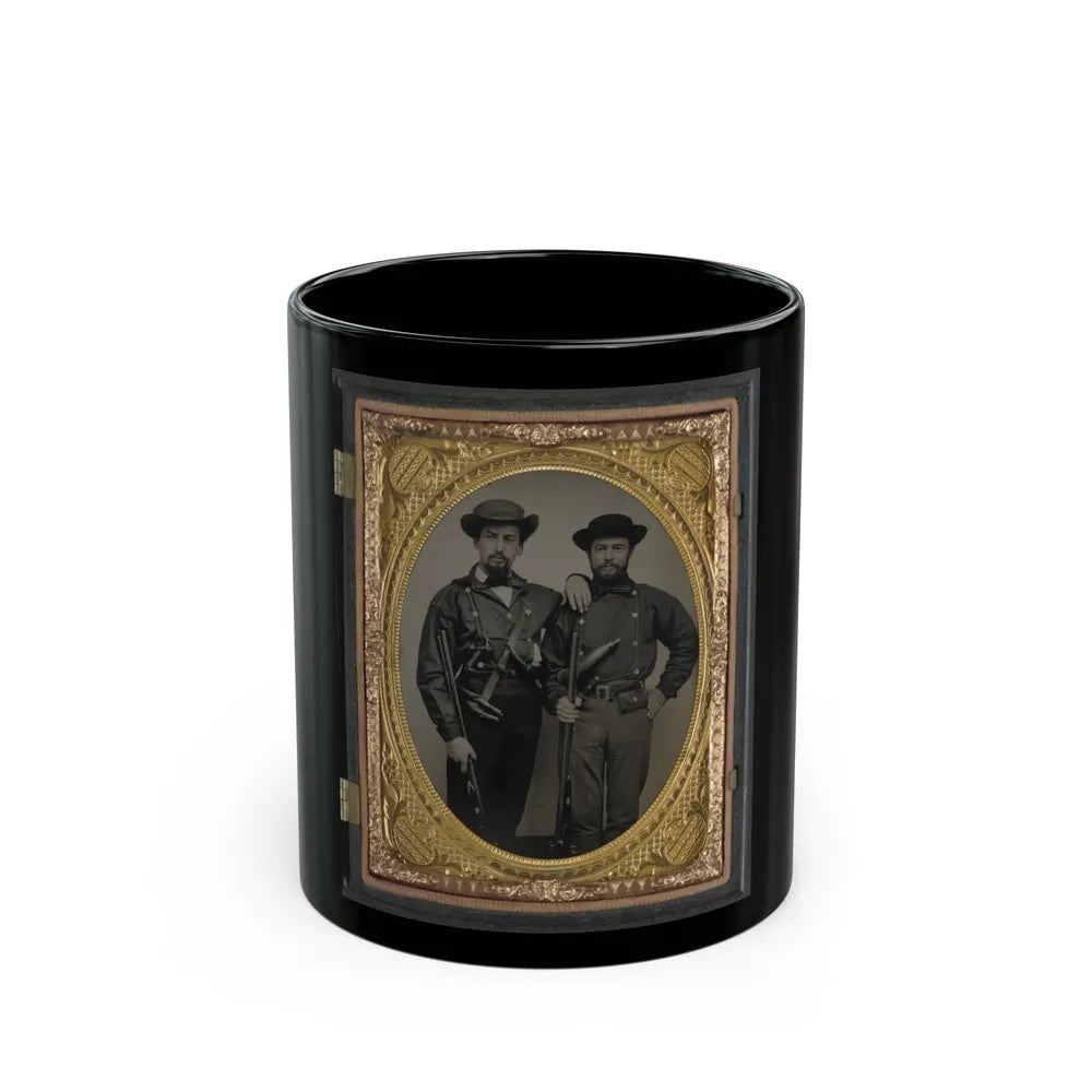 Two Unidentified Soldiers In Mississippi Battle Shirts With Double Barrel Shotguns, Knives, And Powder Horns (U.S. Civil War) Black Coffee Mug-11oz-Go Mug Yourself