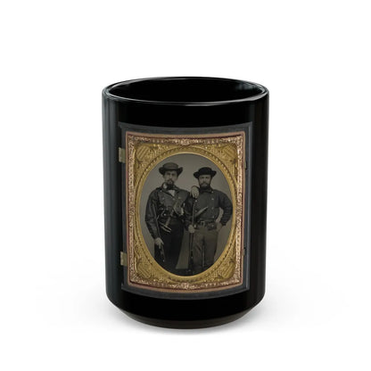 Two Unidentified Soldiers In Mississippi Battle Shirts With Double Barrel Shotguns, Knives, And Powder Horns (U.S. Civil War) Black Coffee Mug-15oz-Go Mug Yourself