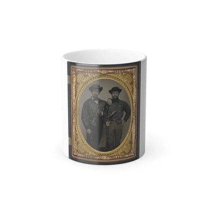 Two Unidentified Soldiers in Mississippi Battle Shirts With Double Barrel Shotguns, Knives, and Powder Horns (U.S. Civil War) Color Changing Coffee Mug 11oz-11oz-Go Mug Yourself