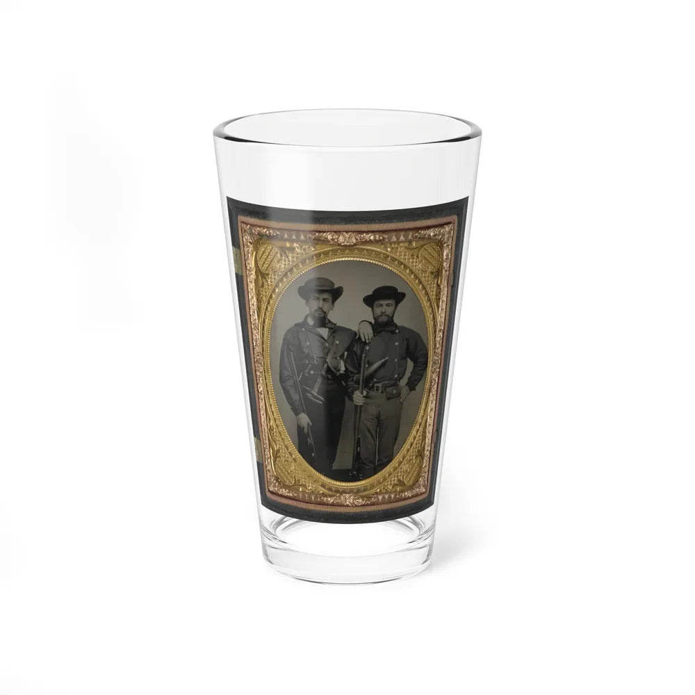 Two Unidentified Soldiers In Mississippi Battle Shirts With Double Barrel Shotguns, Knives, And Powder Horns (U.S. Civil War) Pint Glass 16oz-16oz-Go Mug Yourself