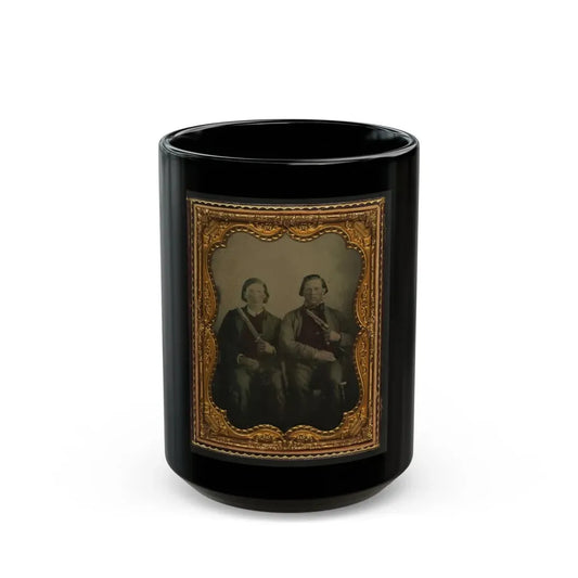 Two Unidentified Soldiers In Non-Regulation Confederate Uniforms With Single Shot Pistol And Colt Army Model 1860 Revolver (U.S. Civil War) Black Coffee Mug 15oz - Go Mug Yourself