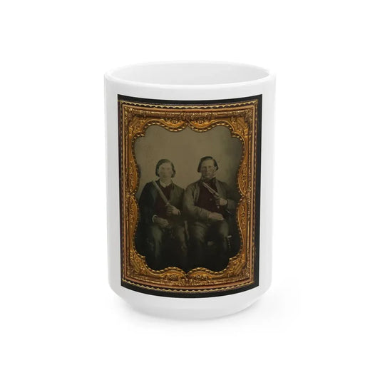 Two Unidentified Soldiers In Non-Regulation Confederate Uniforms With Single Shot Pistol And Colt Army Model 1860 Revolver (U.S. Civil War) White Coffee Mug 15oz - Go Mug Yourself