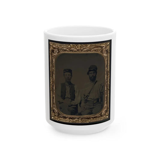 Two Unidentified Soldiers In Union Forage Caps With Haversack (U.S. Civil War) White Coffee Mug-15oz-Go Mug Yourself